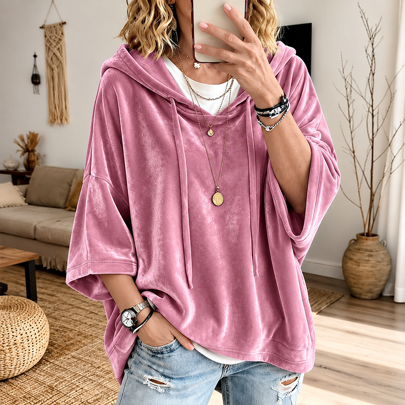 🔥 LAST DAY SALE –Women's Velour Oversized Hoodie 3/4 Sleeve