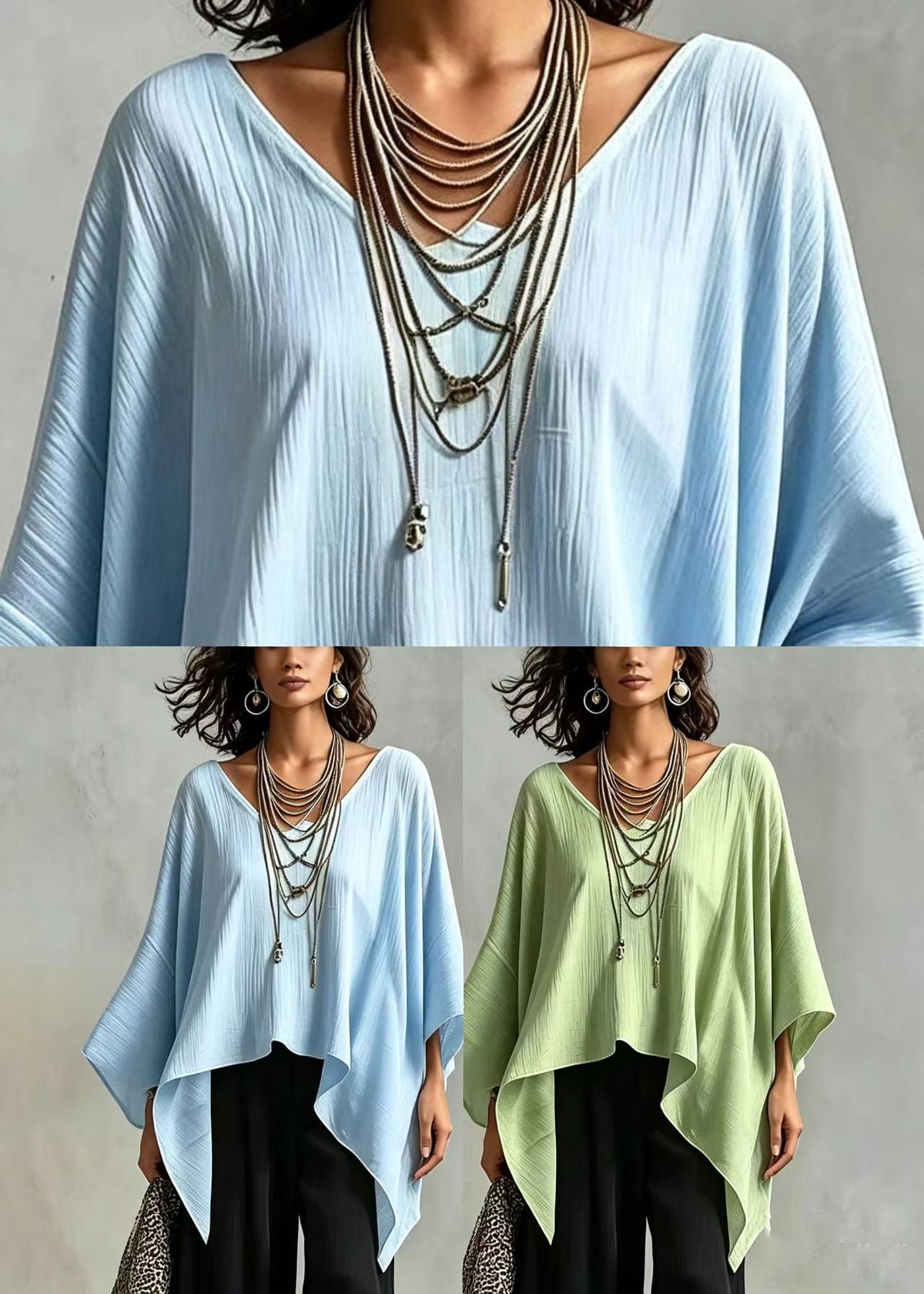 Casual Grass Green Asymmetrical Top Batwing Sleeve