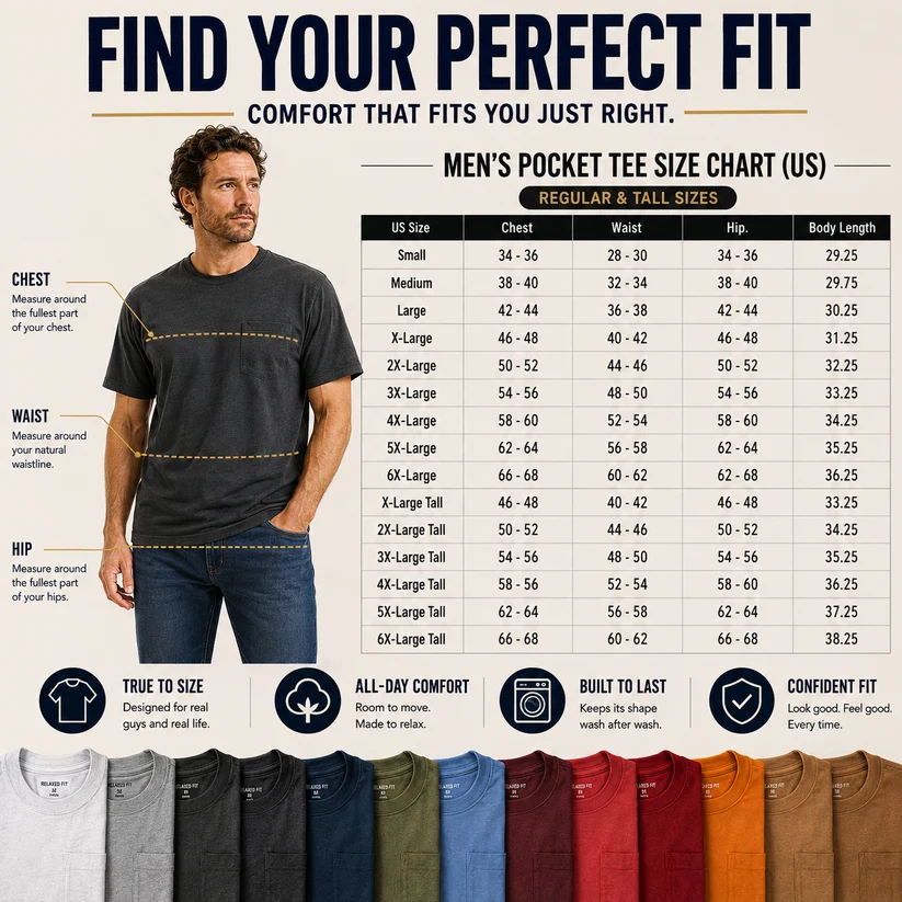 Men's Heavyweight Cotton Pocket T-Shirt โ Relaxed Fit Everyday Casual Tee
