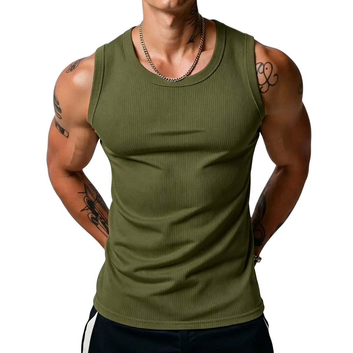 ๐๐Men's Wide Strap Ribbed Tank Top