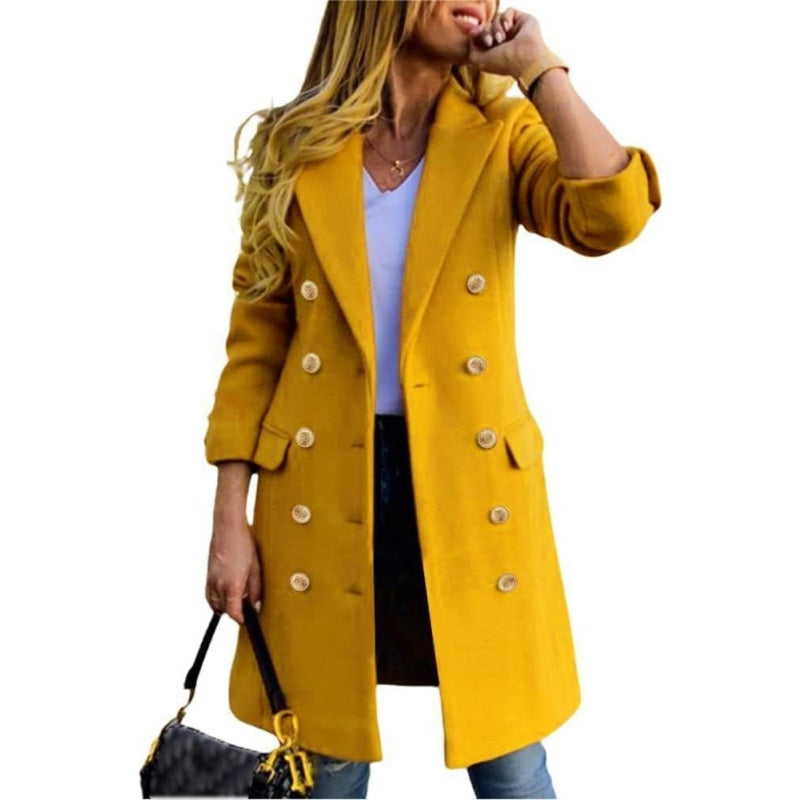 Women's Classic Wool-Blend Double-Breasted Midi Coat