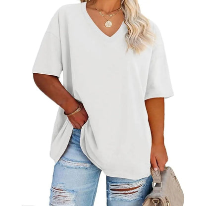 🔥 Women's Plus Size V Neck T Shirts Loose Fit Cotton Tunic Tops