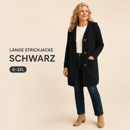 🌸Damen Strickjacke mit Kapuze und Knöpfen