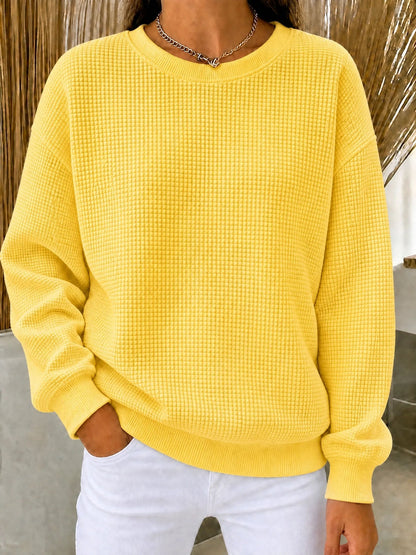 RÄUMUNGSVERKAUF🔥 Damen-Sweatshirt aus Waffelstrick mit Rundhalsausschnitt
