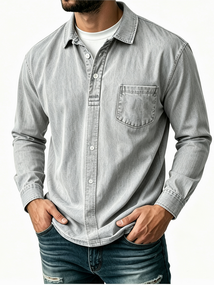 Men's Casual Washed Cotton-Linen Polo Shirt