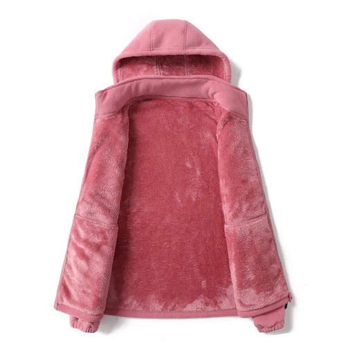 Women's Detachable Hood Fleece Cardigan Jacket, Thick Lined Warm Casual Coat, Stylish Loose Outerwear