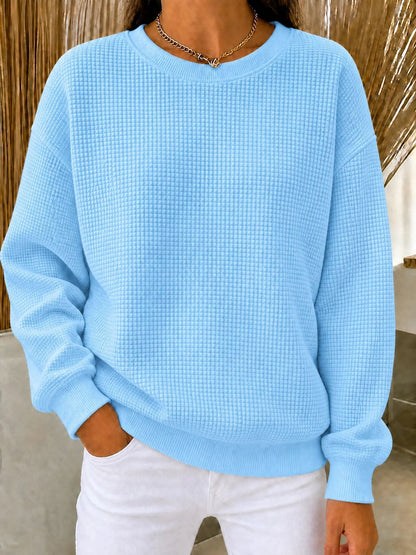 RÄUMUNGSVERKAUF🔥 Damen-Sweatshirt aus Waffelstrick mit Rundhalsausschnitt
