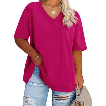 🔥 Women's Plus Size V Neck T Shirts Loose Fit Cotton Tunic Tops