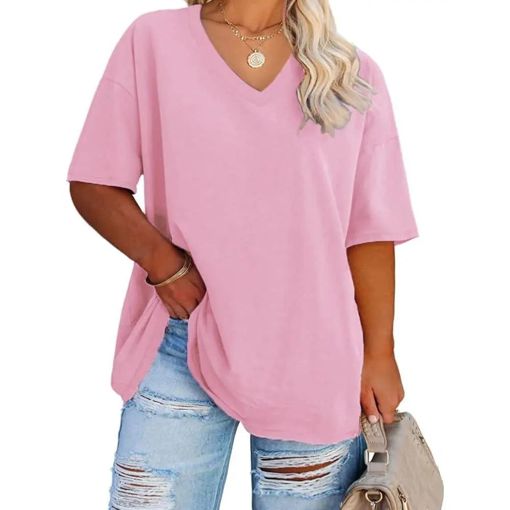 🔥 Women's Plus Size V Neck T Shirts Loose Fit Cotton Tunic Tops