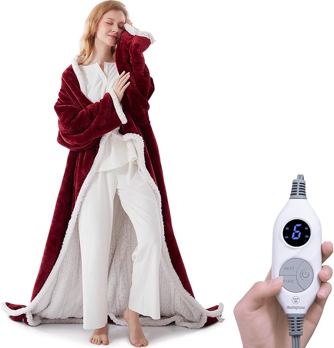 🔥 Couverture chauffante Sherpa avec poche pour les pieds – Ultra douce & arrêt automatique