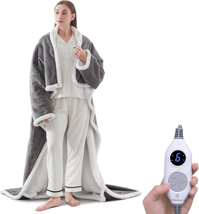 🔥 Couverture chauffante Sherpa avec poche pour les pieds – Ultra douce & arrêt automatique
