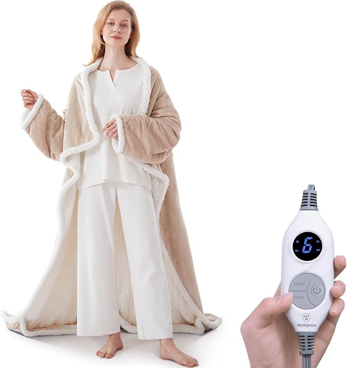 🔥 Couverture chauffante Sherpa avec poche pour les pieds – Ultra douce & arrêt automatique