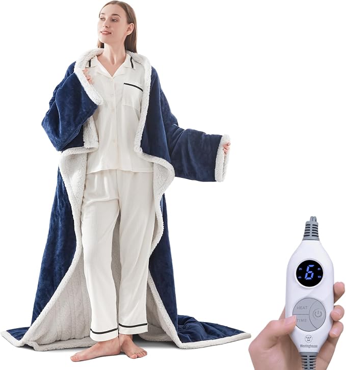 🔥 Couverture chauffante Sherpa avec poche pour les pieds – Ultra douce & arrêt automatique