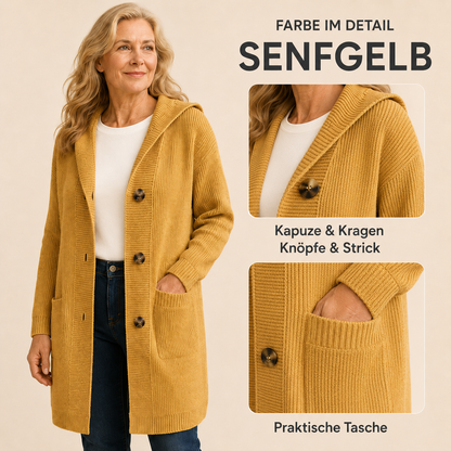 🌸Damen Strickjacke mit Kapuze und Knöpfen