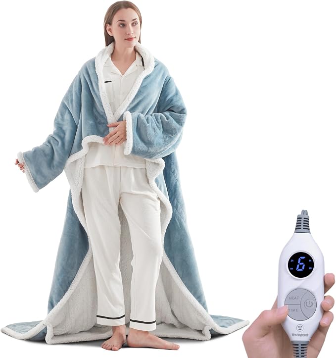 🔥 Couverture chauffante Sherpa avec poche pour les pieds – Ultra douce & arrêt automatique