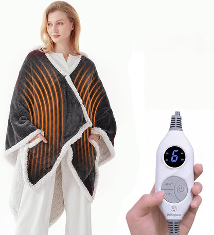 🔥 Couverture chauffante Sherpa avec poche pour les pieds – Ultra douce & arrêt automatique