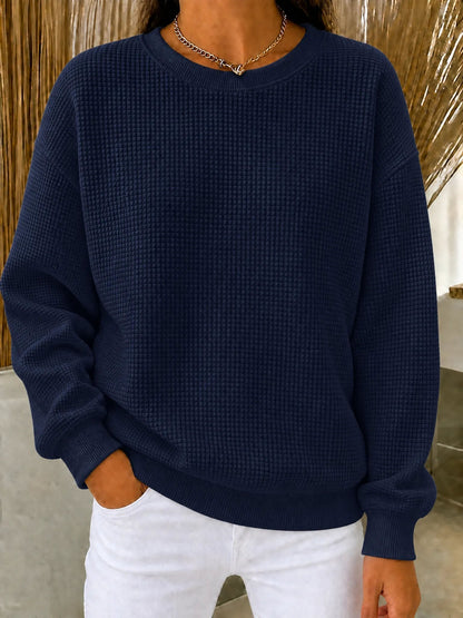 RÄUMUNGSVERKAUF🔥 Damen-Sweatshirt aus Waffelstrick mit Rundhalsausschnitt