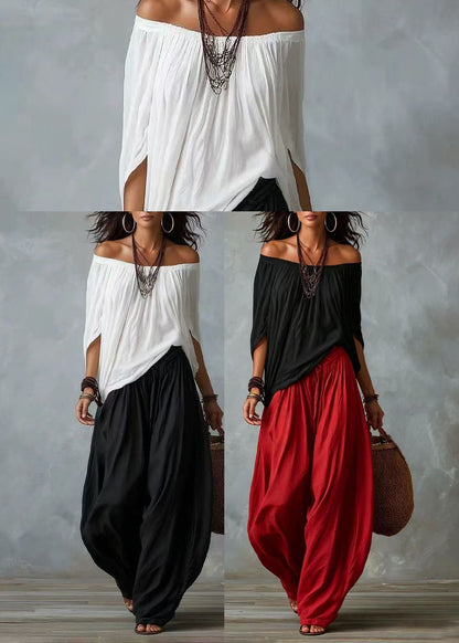 Black Two Pieces Set Oversized Cold Shoulder Batwing Sleeve