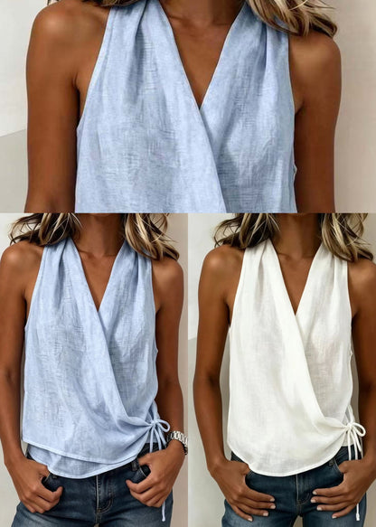 Bohemian Light Blue V Neck  Beach Vest Sleeveless