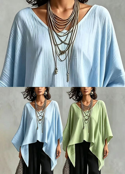 Casual Grass Green Asymmetrical Top Batwing Sleeve