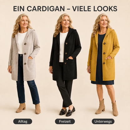 🌸Damen Strickjacke mit Kapuze und Knöpfen
