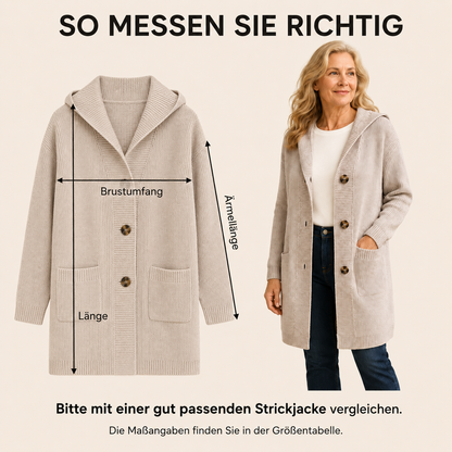 🌸Damen Strickjacke mit Kapuze und Knöpfen