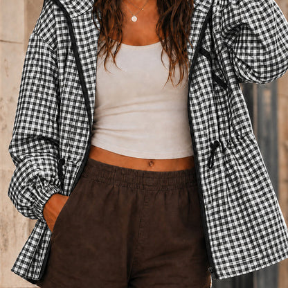 Women's Oversized Plaid Checkered Hooded Jackets
