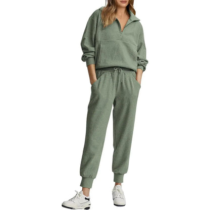 Women's 2 set Sweatsuits Long Sleeve Half Zip Pullover Sweatshirt