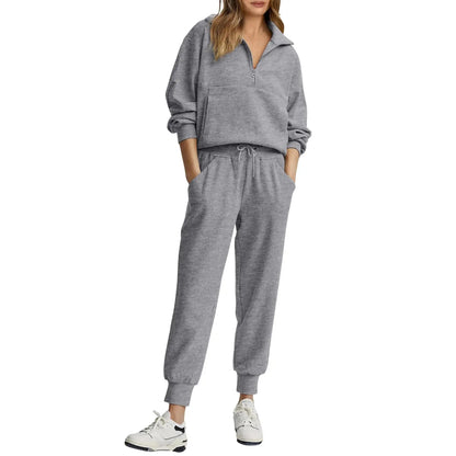 Women's 2 set Sweatsuits Long Sleeve Half Zip Pullover Sweatshirt