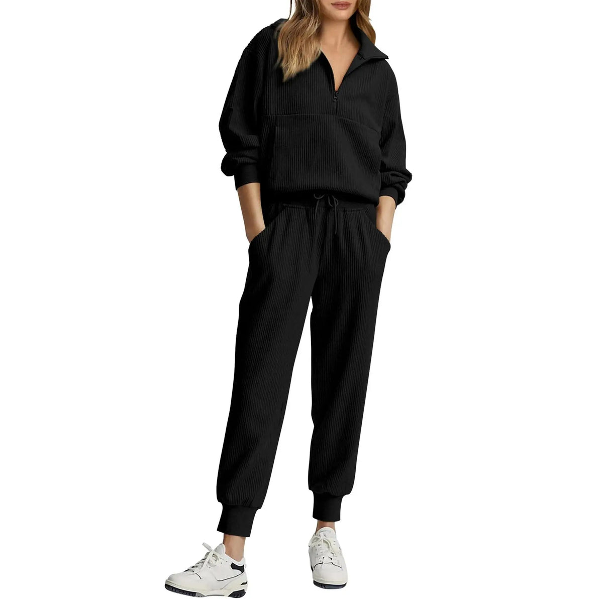 Women's 2 set Sweatsuits Long Sleeve Half Zip Pullover Sweatshirt