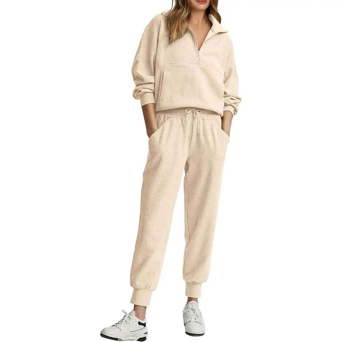 Women's 2 set Sweatsuits Long Sleeve Half Zip Pullover Sweatshirt