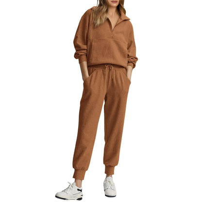 Women's 2 set Sweatsuits Long Sleeve Half Zip Pullover Sweatshirt