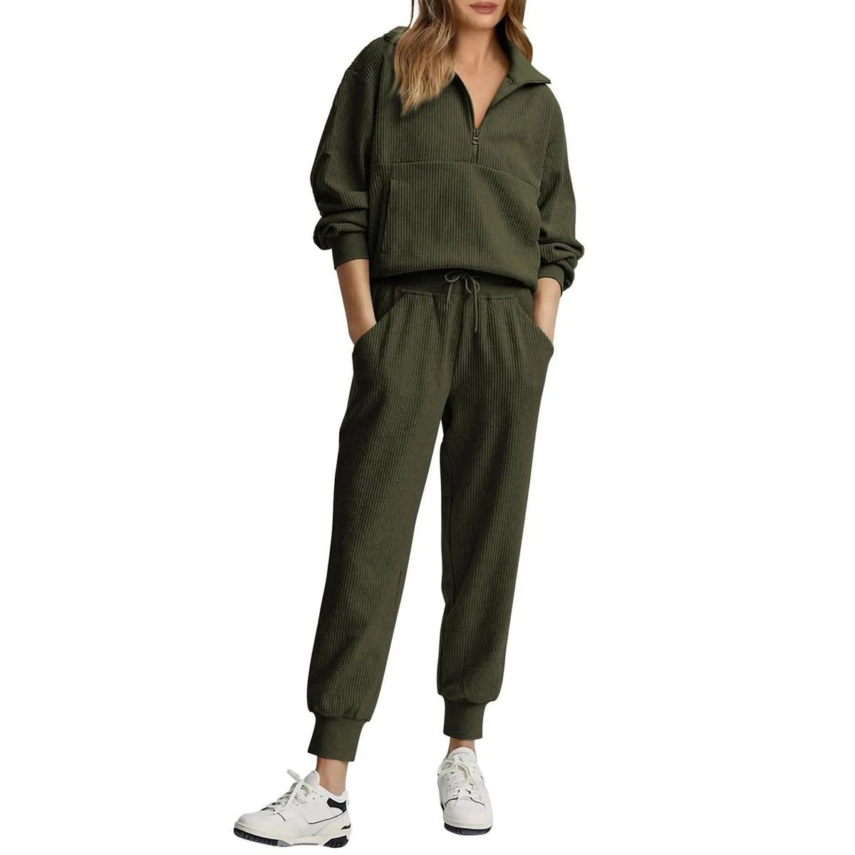 Women's 2 set Sweatsuits Long Sleeve Half Zip Pullover Sweatshirt