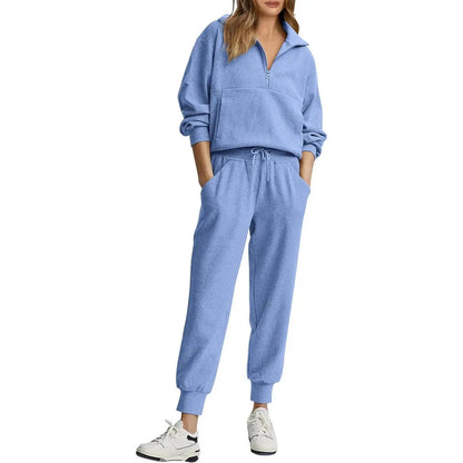 Women's 2 set Sweatsuits Long Sleeve Half Zip Pullover Sweatshirt