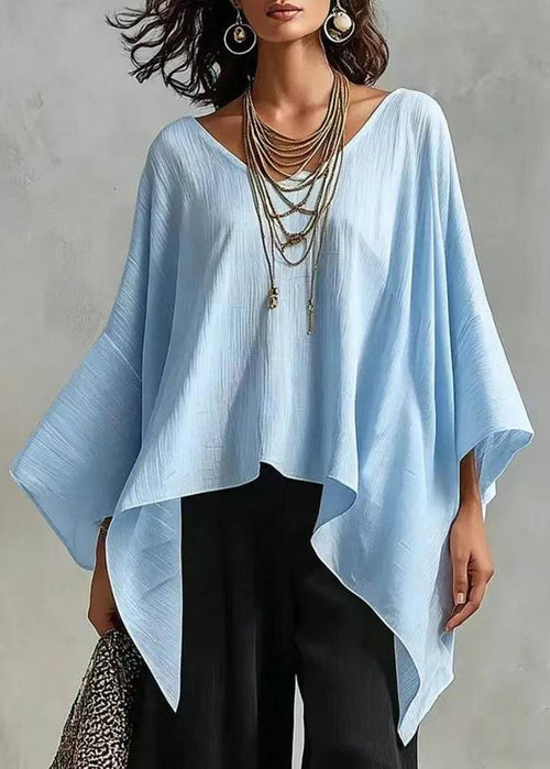 Light Blue Shirt Tops Asymmetrical Oversized Long Sleeve