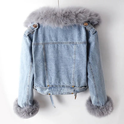 Luxe Lined Fox Fur Denim Coat