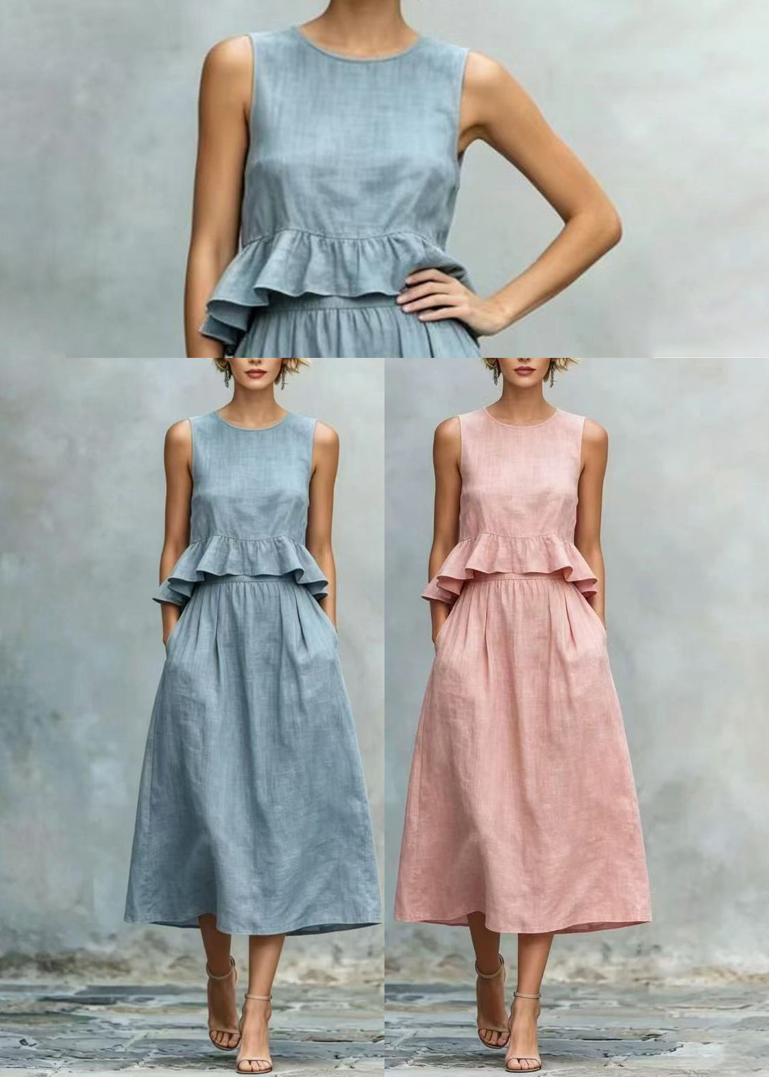 Women Peacock Blue Ruffles Cotton Holiday Dress Sleeveless