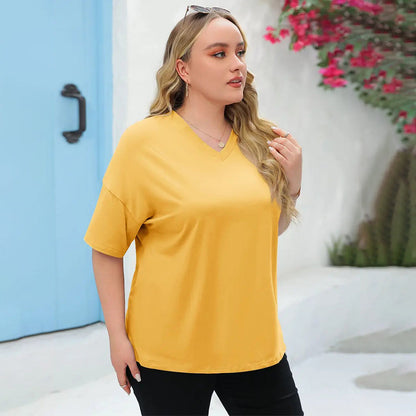 🔥 Women's Plus Size V Neck T Shirts Loose Fit Cotton Tunic Tops