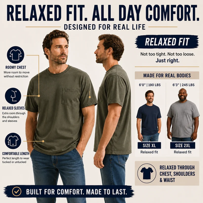 Herren-T-Shirt aus schwerer Baumwolle mit Brusttasche – Lockere Passform für Alltag und Freizeit
