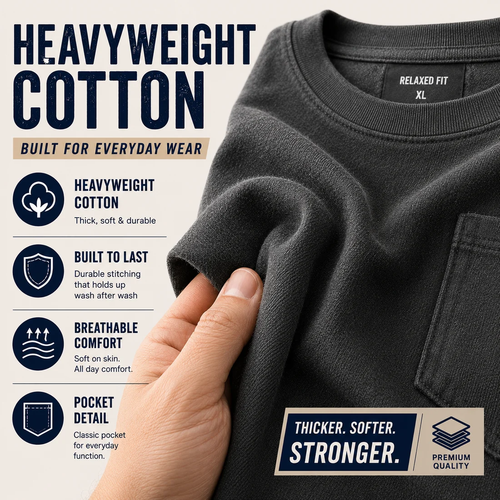 Men's Heavyweight Cotton Pocket T-Shirt, Relaxed Fit Casual Tee