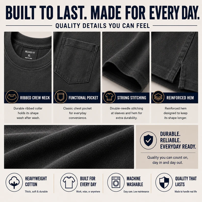 Men's Heavyweight Cotton Pocket T-Shirt, Relaxed Fit Casual Tee