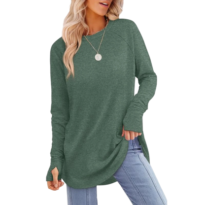 Womens Long Sleeve Round Neck Tunic Tops🎊