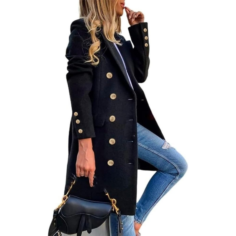 Women's Classic Wool-Blend Double-Breasted Midi Coat
