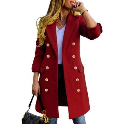 Women's Classic Wool-Blend Double-Breasted Midi Coat